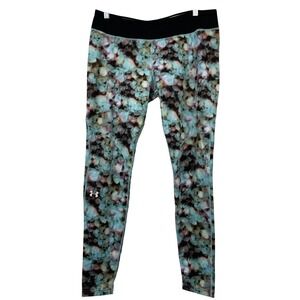 Under Armour ColdGear Womens Large Fitted Leggings Teal Abstract Print RN 96510